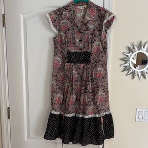 Leo New York Ladies black pink floral lace dress-VINTAGE-S